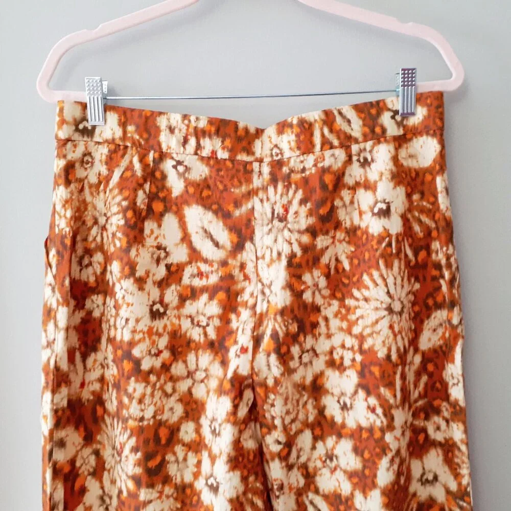 Zara Burnt Orange Floral Wide Leg Pants High Waist Boho Retro XL - Picture 13 of 16